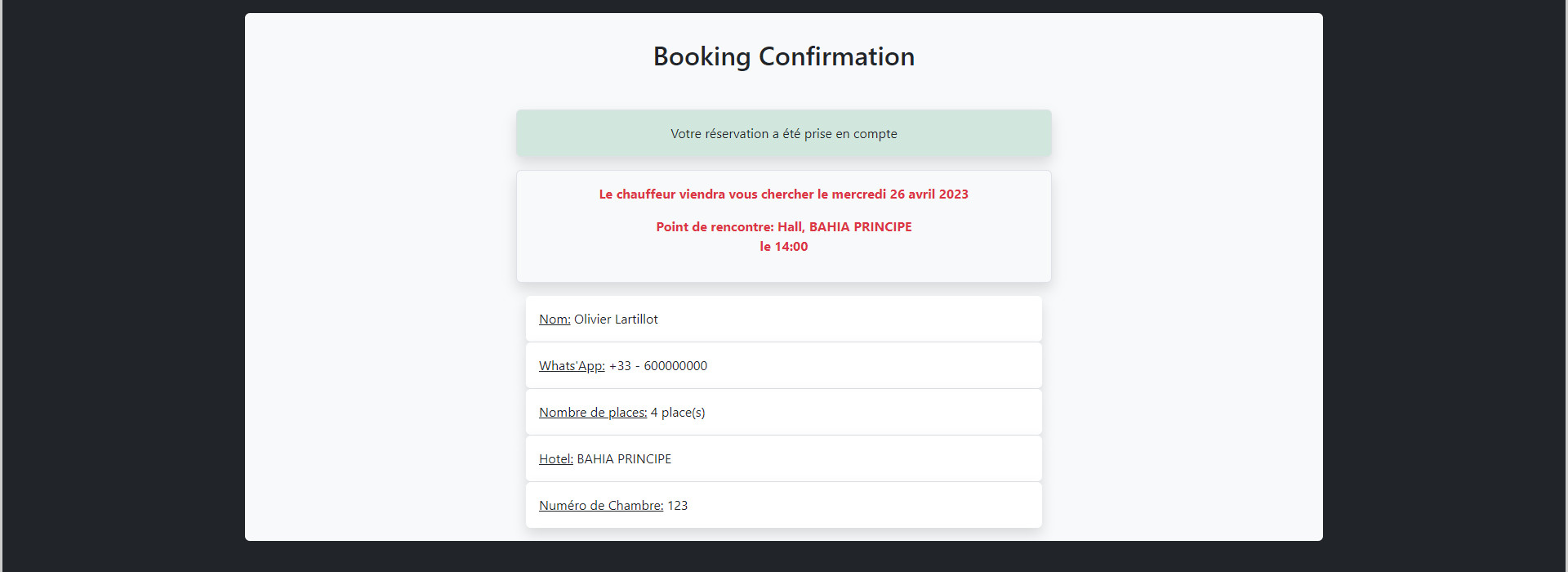Bus Hotel booking confirmation